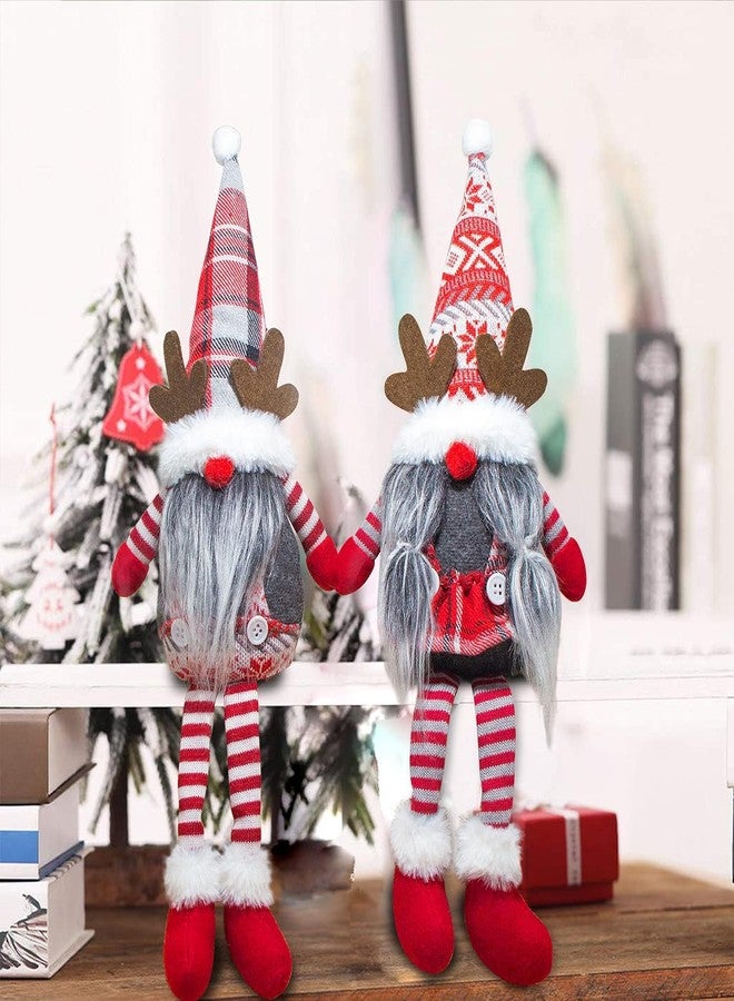 BWFY 2pcs Christmas Gnomes Swedish Tomte Decorations with Dangling Legs-Handmade Christmas Reindeer Gnomes Plush Doll Elf Ornaments Scandinavian Figurine Elk Knomes Santa for Holiday Home Decor and Gifts - Image 2